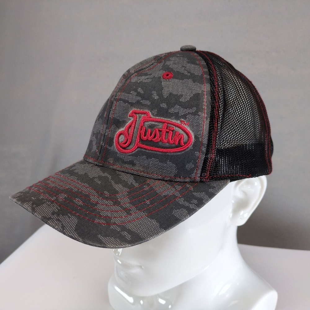 Justin Gray Camo Mesh Trucker Hat Snapback Red Logo Cap Adult OSFA